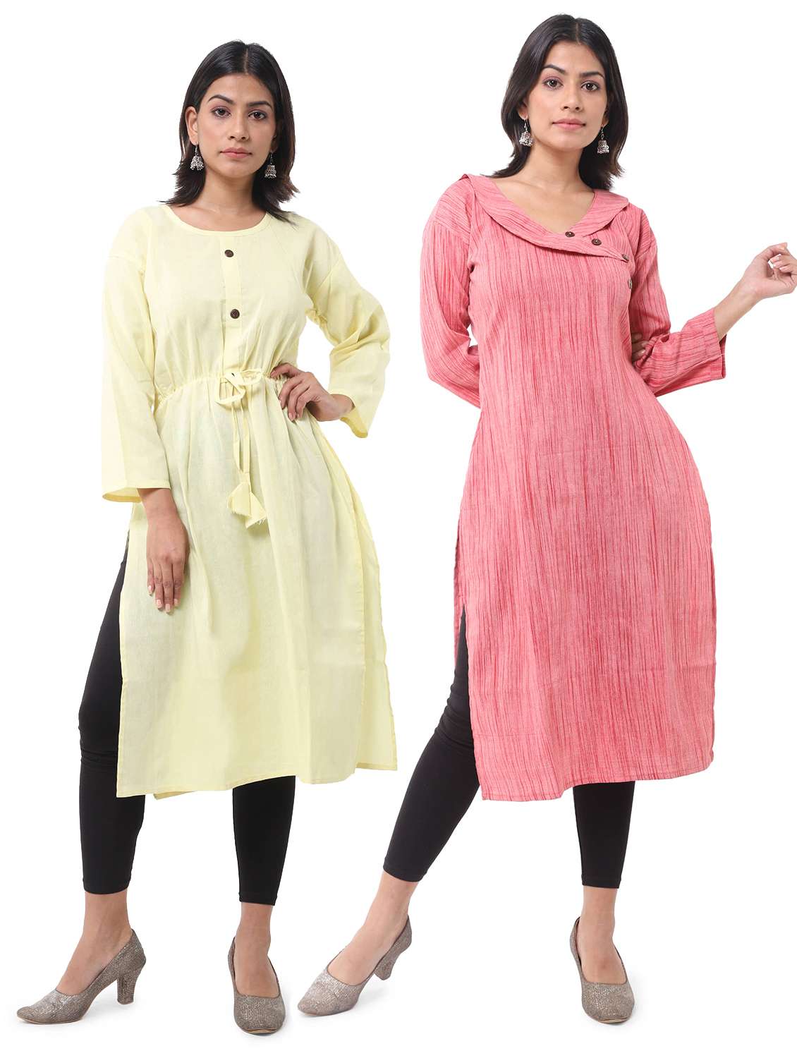women pack of 2 three quarter sleeve straight kurta