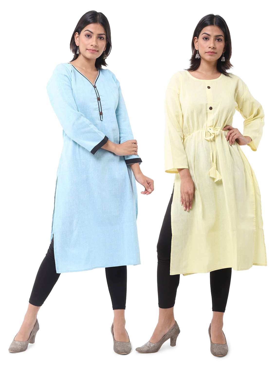 women pack of 2 three quarter sleeve straight kurta