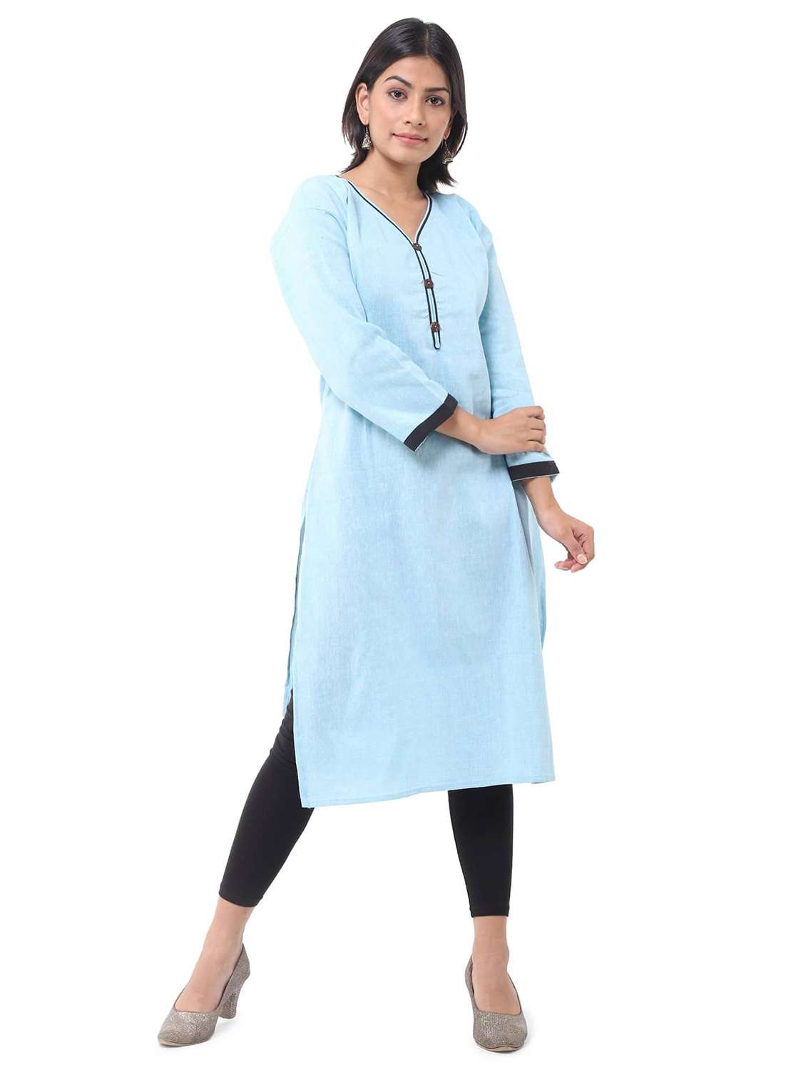 women pack of 2 three quarter sleeve straight kurta - 22588850 -  Standard Image - 3
