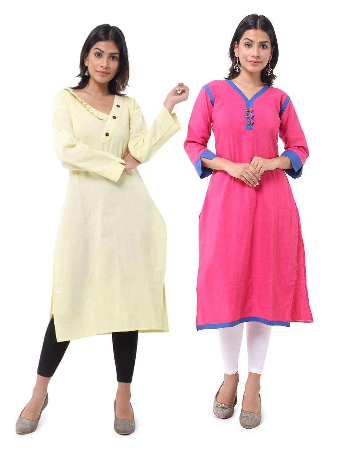 women pack of 2 three quarter sleeve straight kurta