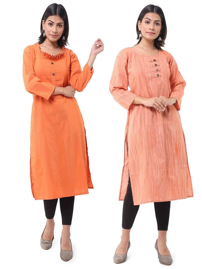 women pack of 2 three quarter sleeve straight kurta