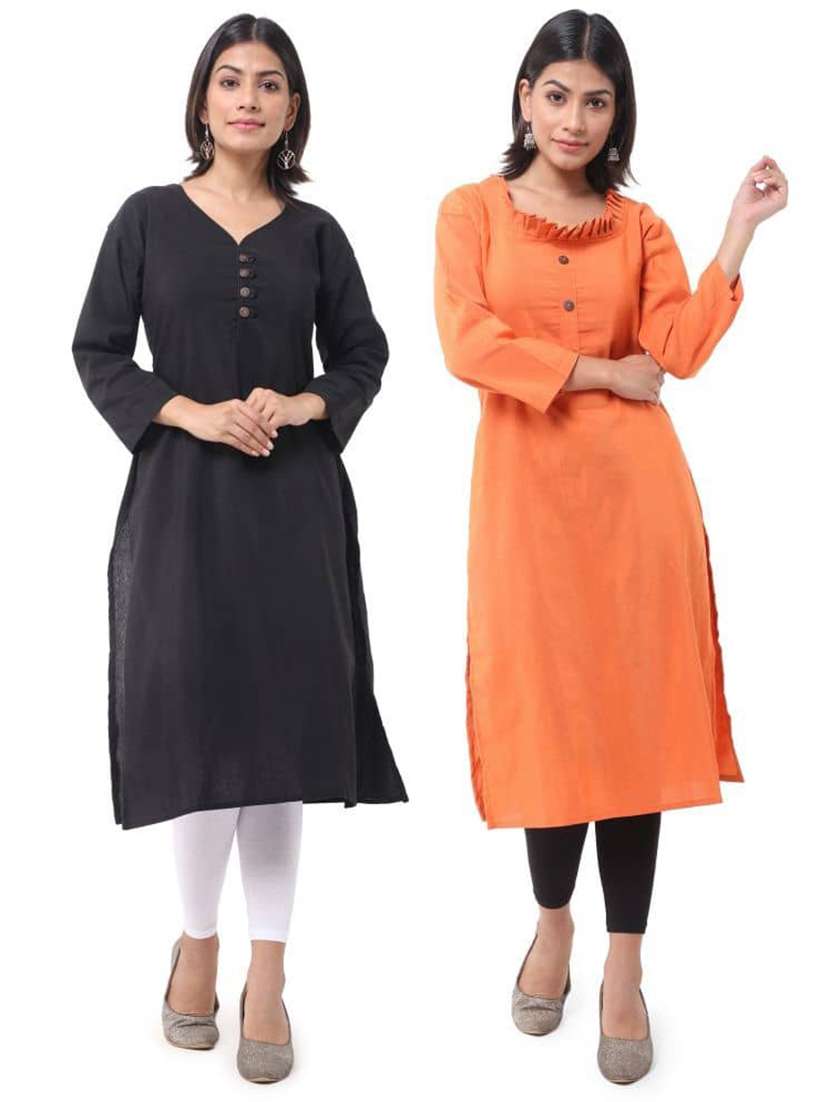 women pack of 2 three quarter sleeve straight kurta