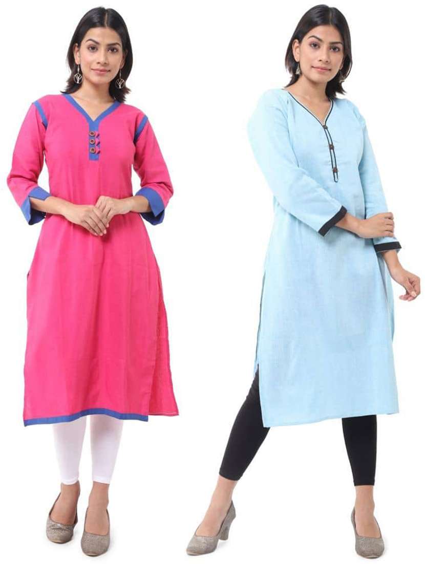 women pack of 2 three quarter sleeve straight kurta