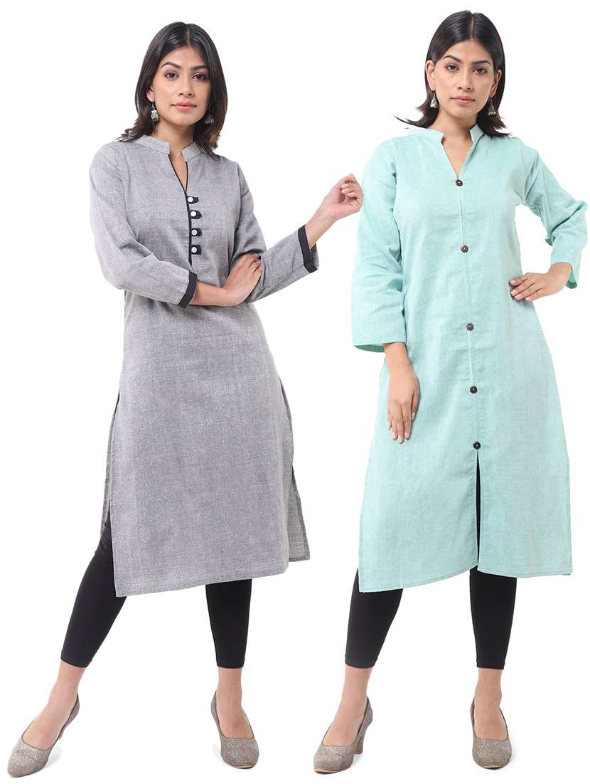 women pack of 2 three quarter sleeve straight kurta