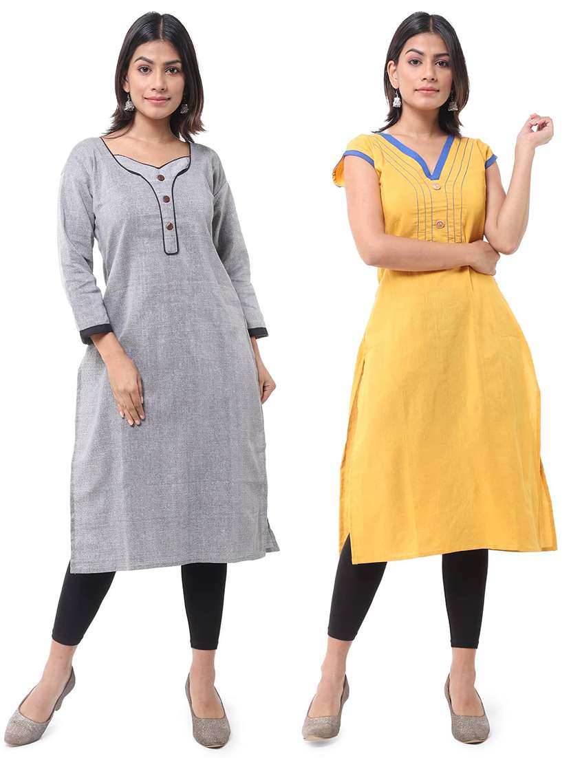 women pack of 2 solid three quarter sleeves straight kurta