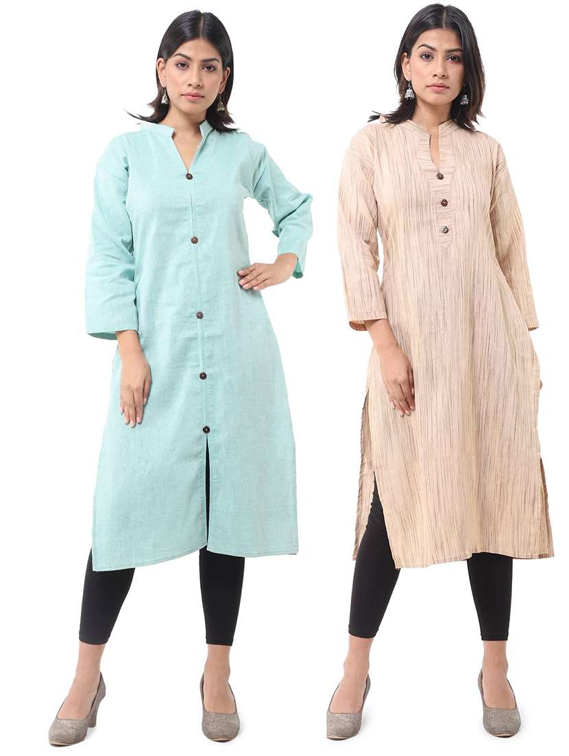 women pack of 2 three quarter sleeve straight kurta