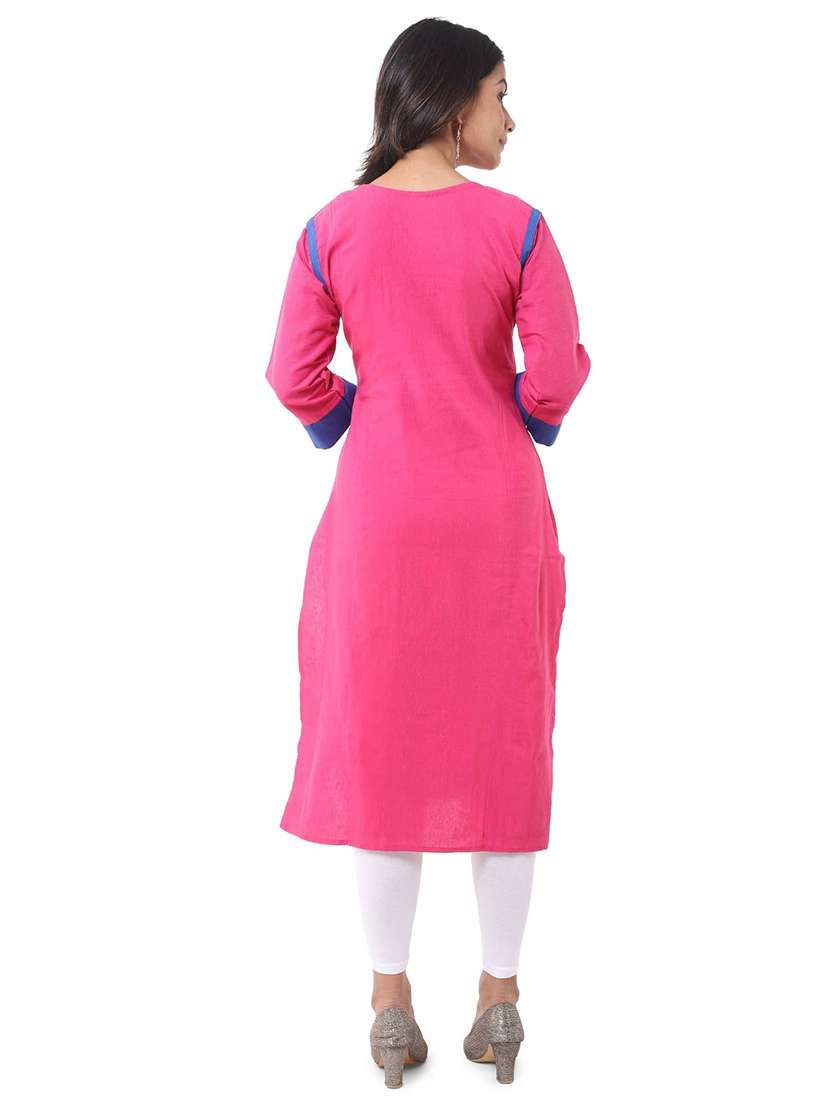 women pack of 2 solid three quarter sleeves straight kurta - 22588886 -  Standard Image - 5