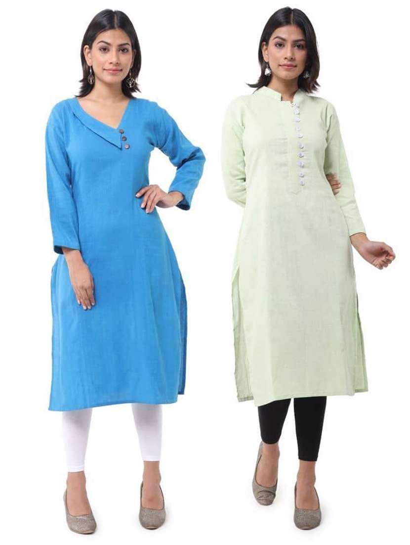 women pack of 2 three quarter sleeve straight kurta