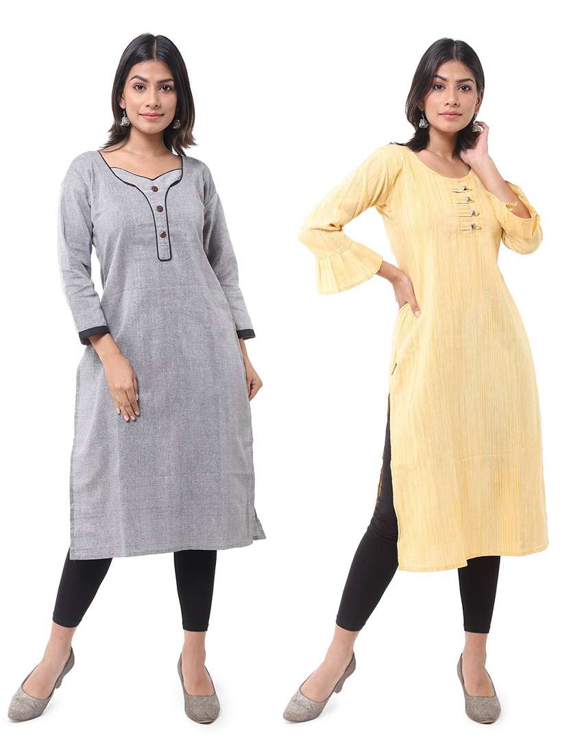women pack of 2 three quarter sleeve straight kurta