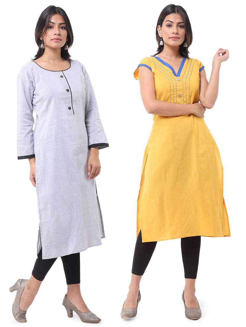 women pack of 2 three quarter sleeve straight kurta