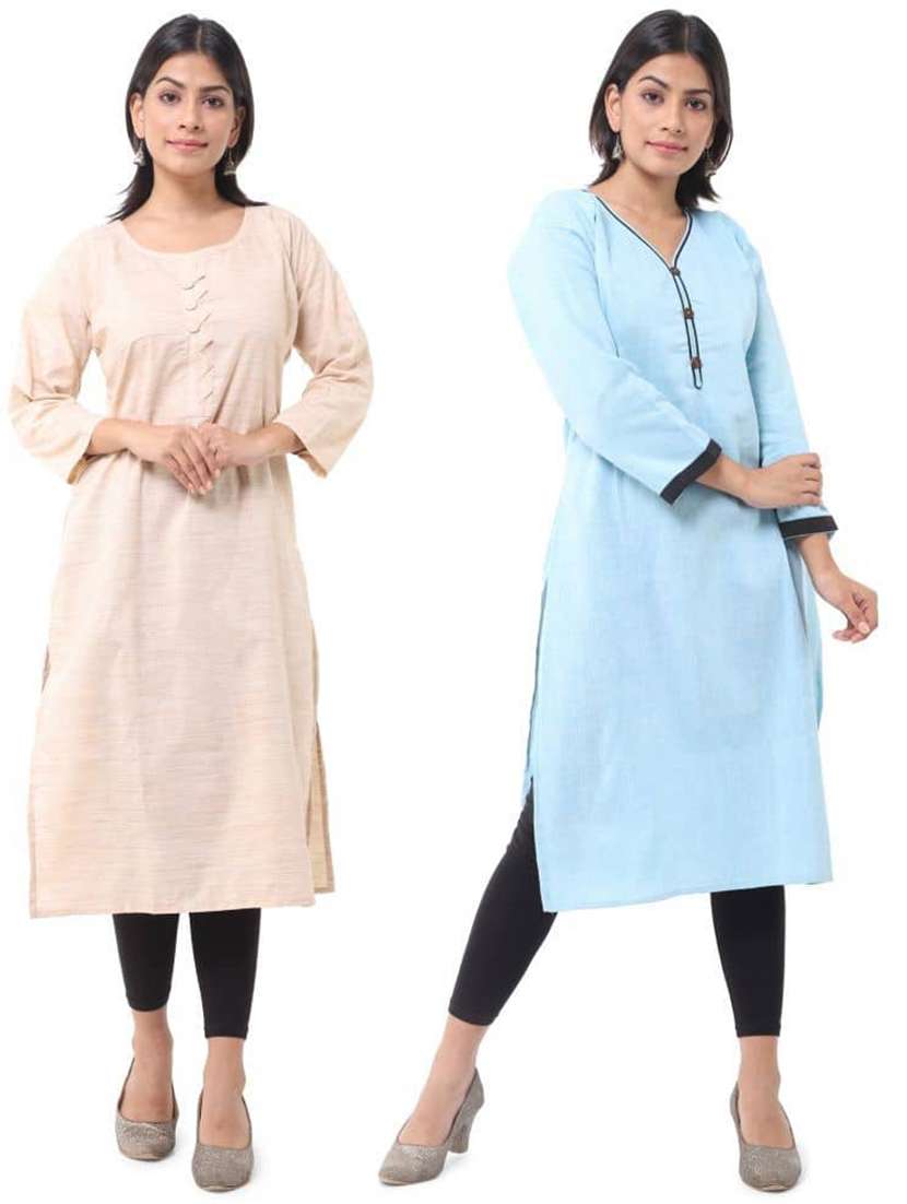 women pack of 2 three quarter sleeve straight kurta