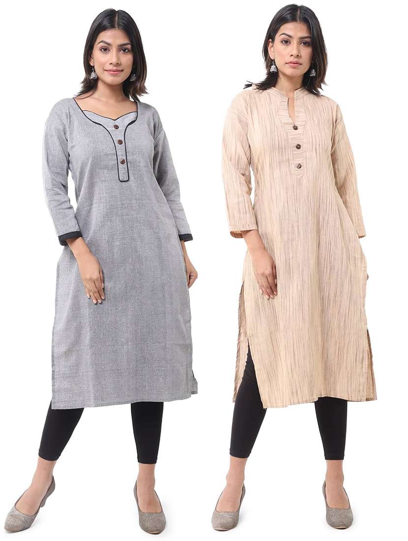 women pack of 2 three quarter sleeve straight kurta