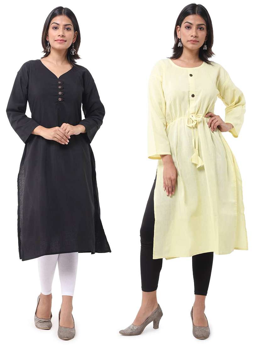 women pack of 2 three quarter sleeve straight kurta