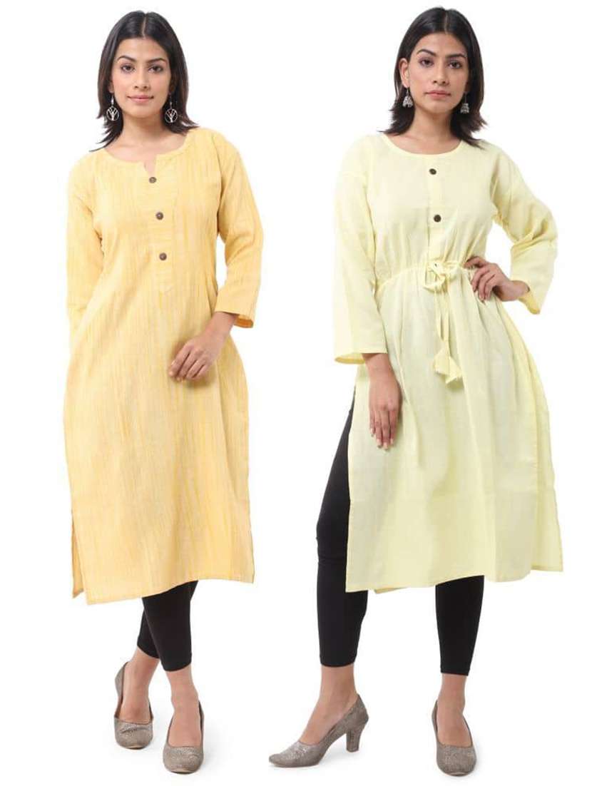 women pack of 2 three quarter sleeve straight kurta
