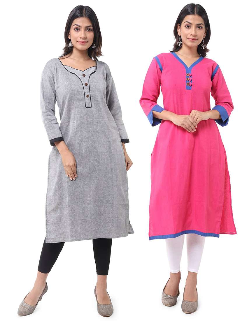 women pack of 2 three quarter sleeve straight kurta