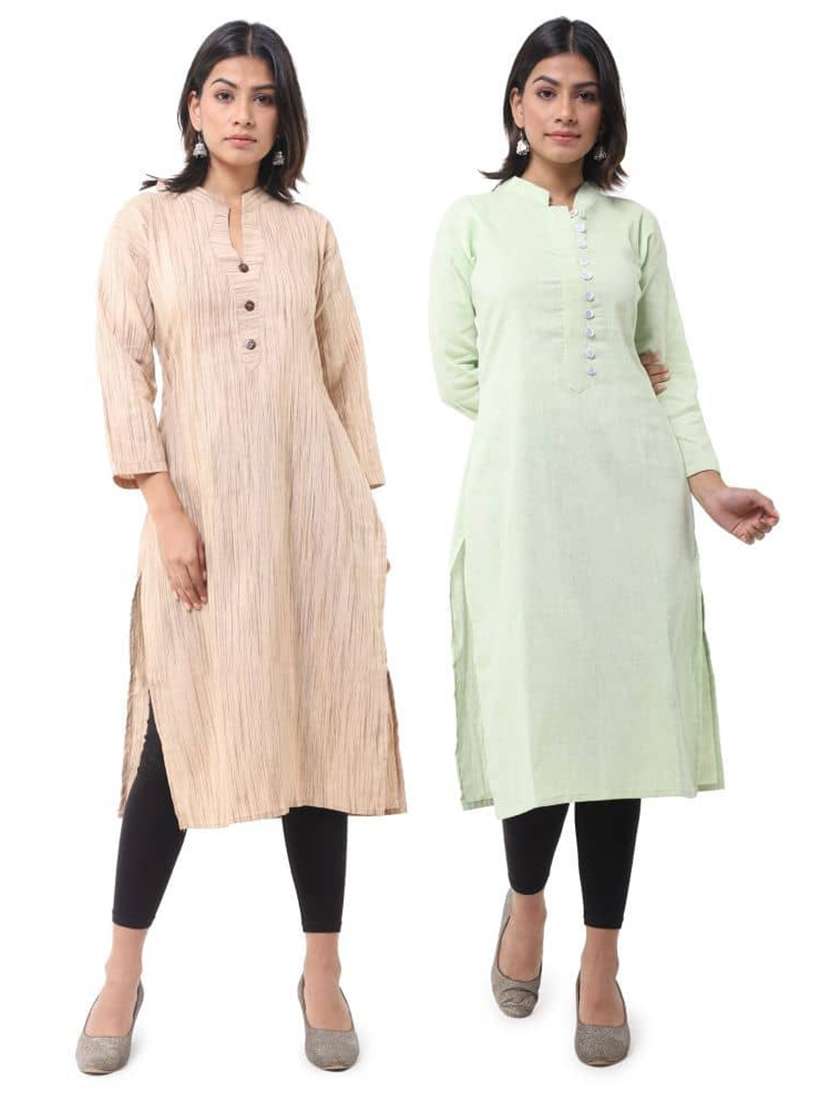 women pack of 2 three quarter sleeve straight kurta