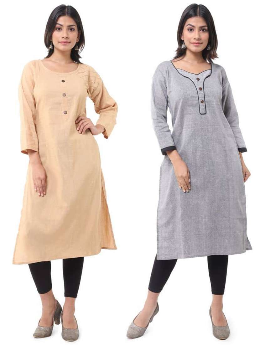 women pack of 2 three quarter sleeve straight kurta