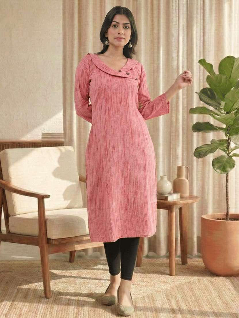 women self design three quarter sleeves straight kurta