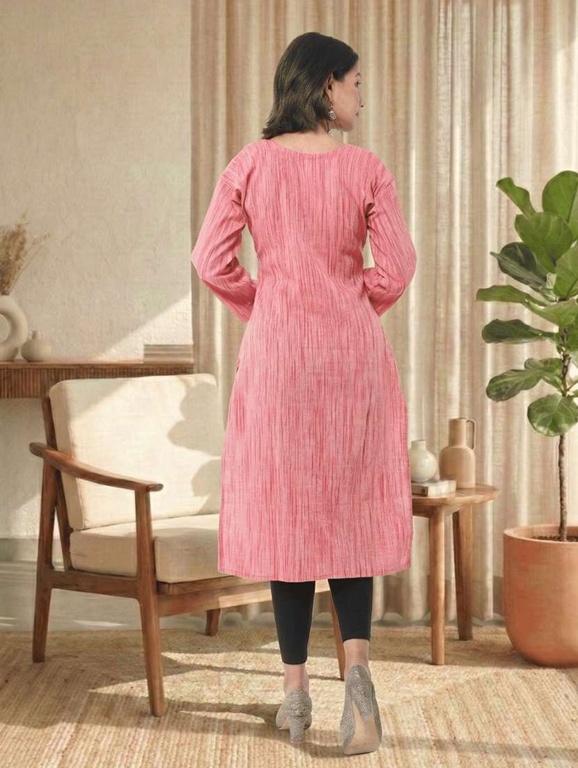 Women Self Design Three Quarter Sleeves Straight Kurta - 22588977 -  Standard Image - 3