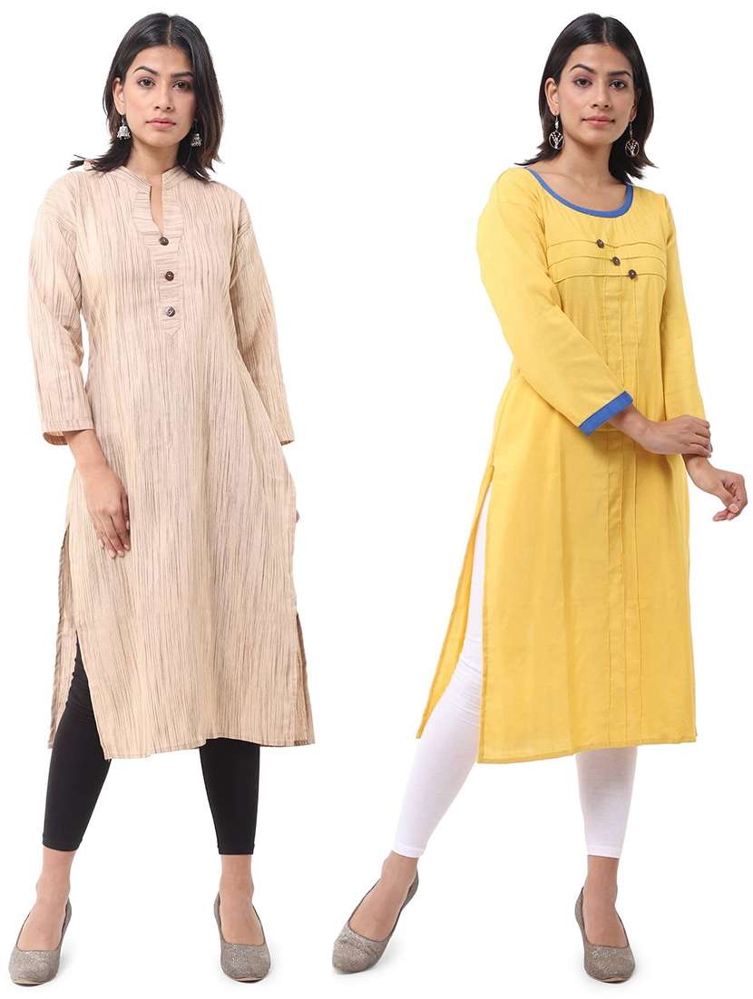 women pack of 2 three quarter sleeve straight kurta