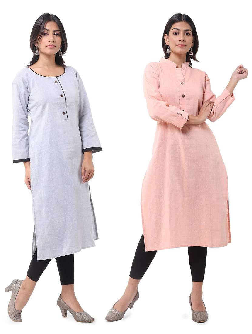 women pack of 2 solid three quarter sleeves straight kurta