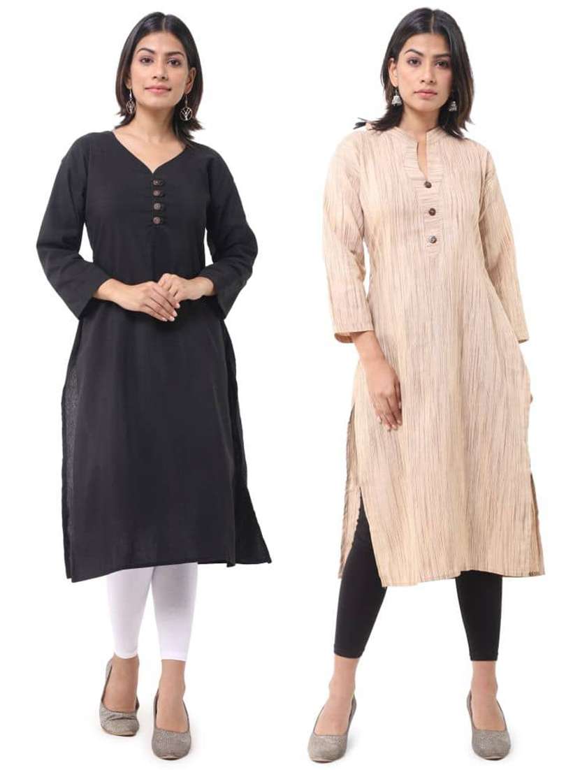 women pack of 2 three quarter sleeve straight kurta