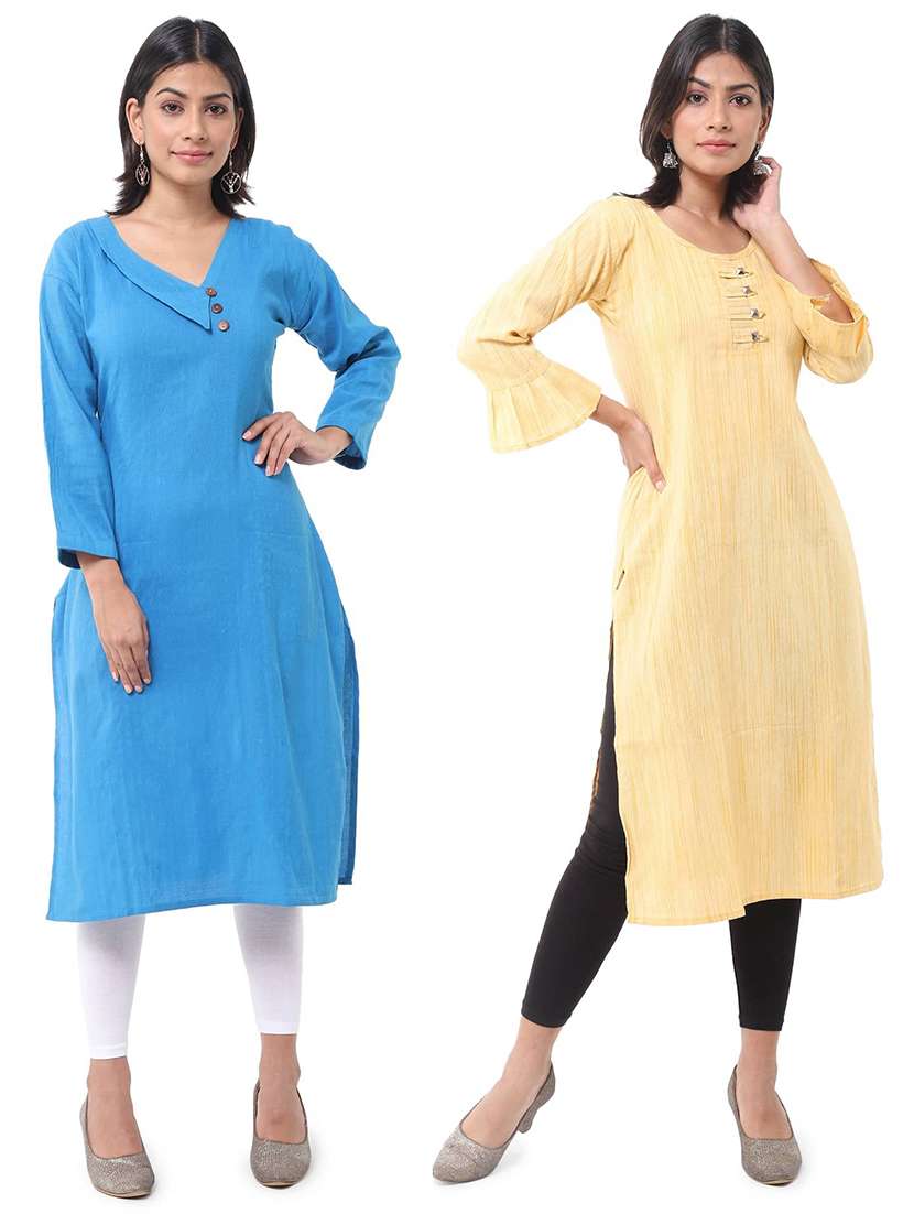 women pack of 2 three quarter sleeve straight kurta