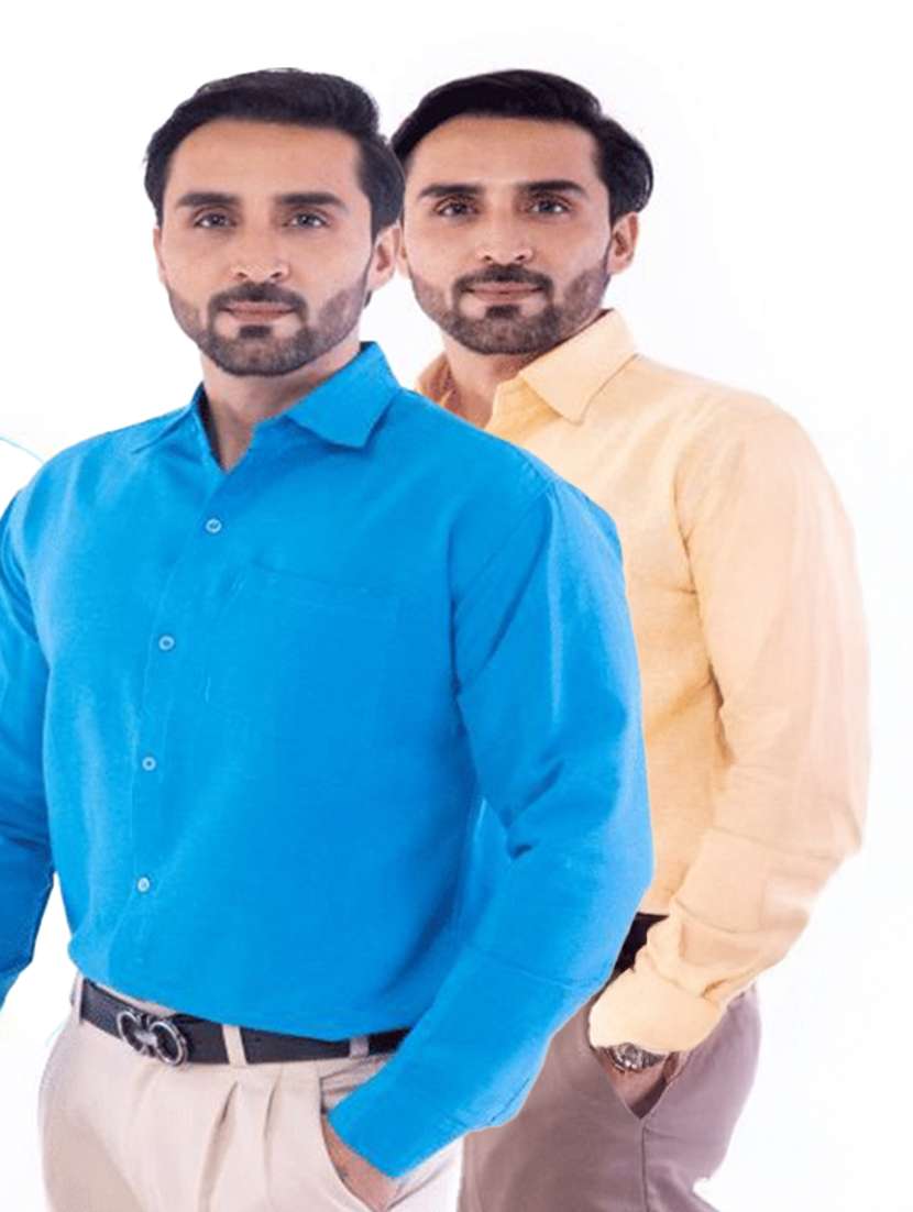 men pack of 2 solid long sleeves regular fit shirt