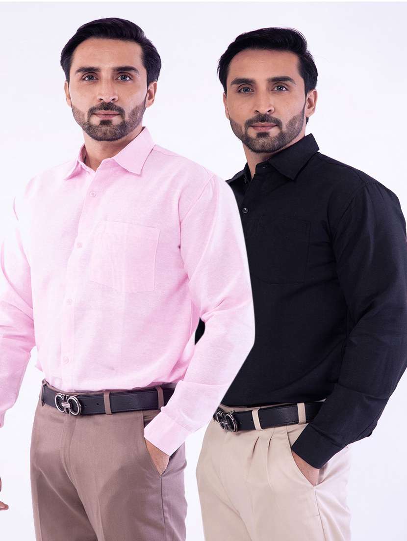 men pack of 2 solid long sleeves regular fit shirt