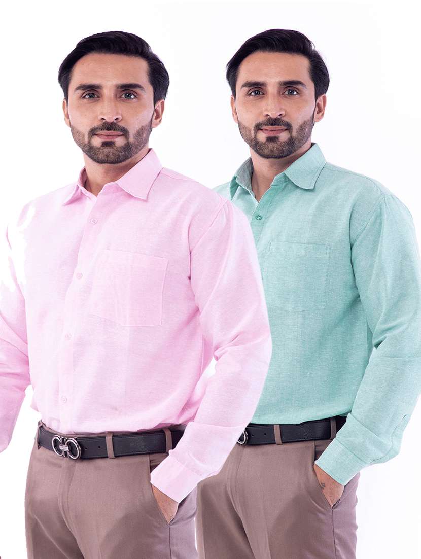men pack of 2 solid long sleeves regular fit shirt
