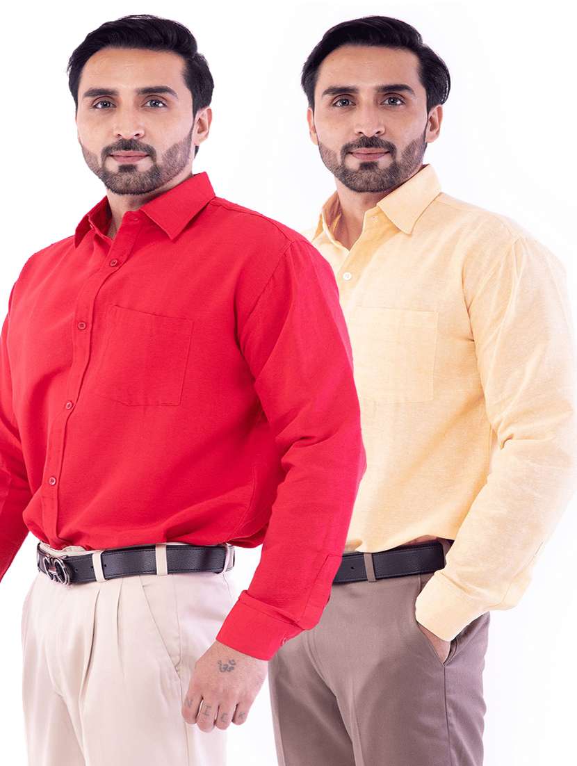 men pack of 2 solid long sleeves regular fit shirt