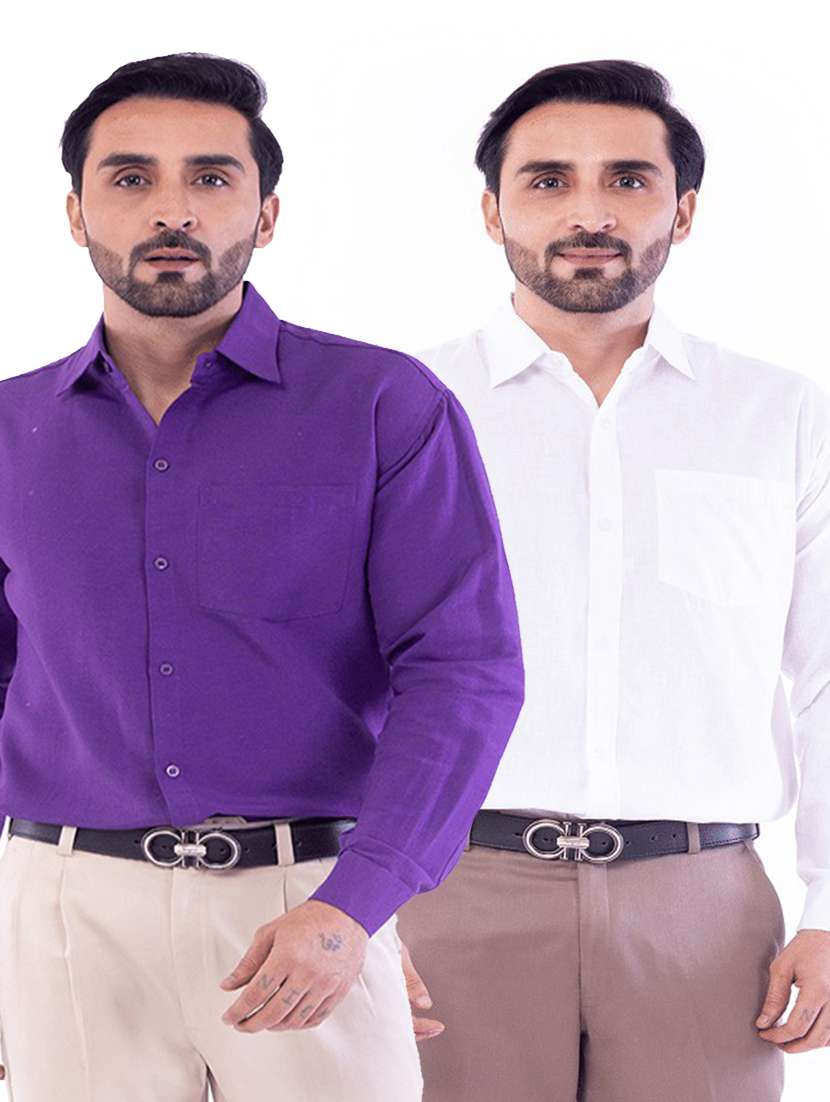 men pack of 2 solid long sleeves regular fit shirt