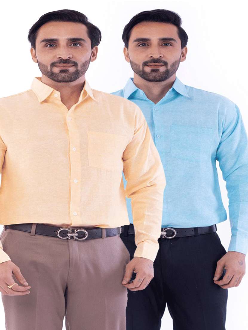 men pack of 2 solid long sleeves regular fit shirt