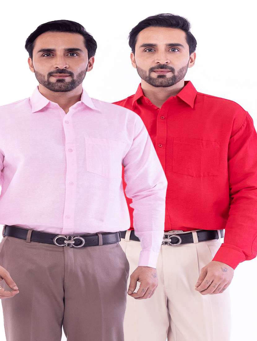 men pack of 2 solid long sleeves regular fit shirt
