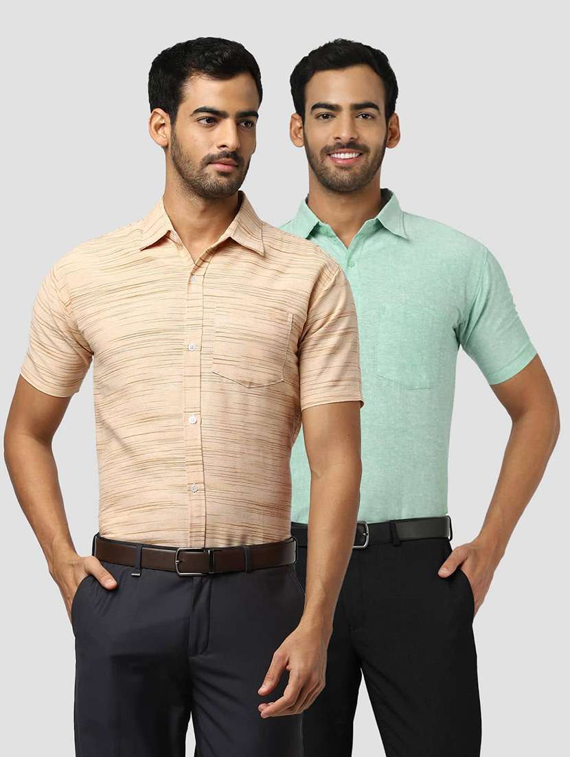 men pack of 2 self design short sleeves regular fit shirt