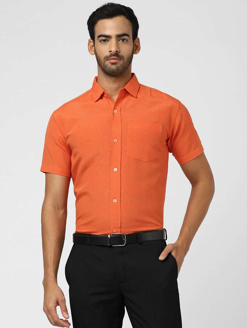 men solid short sleeves regular fit shirt