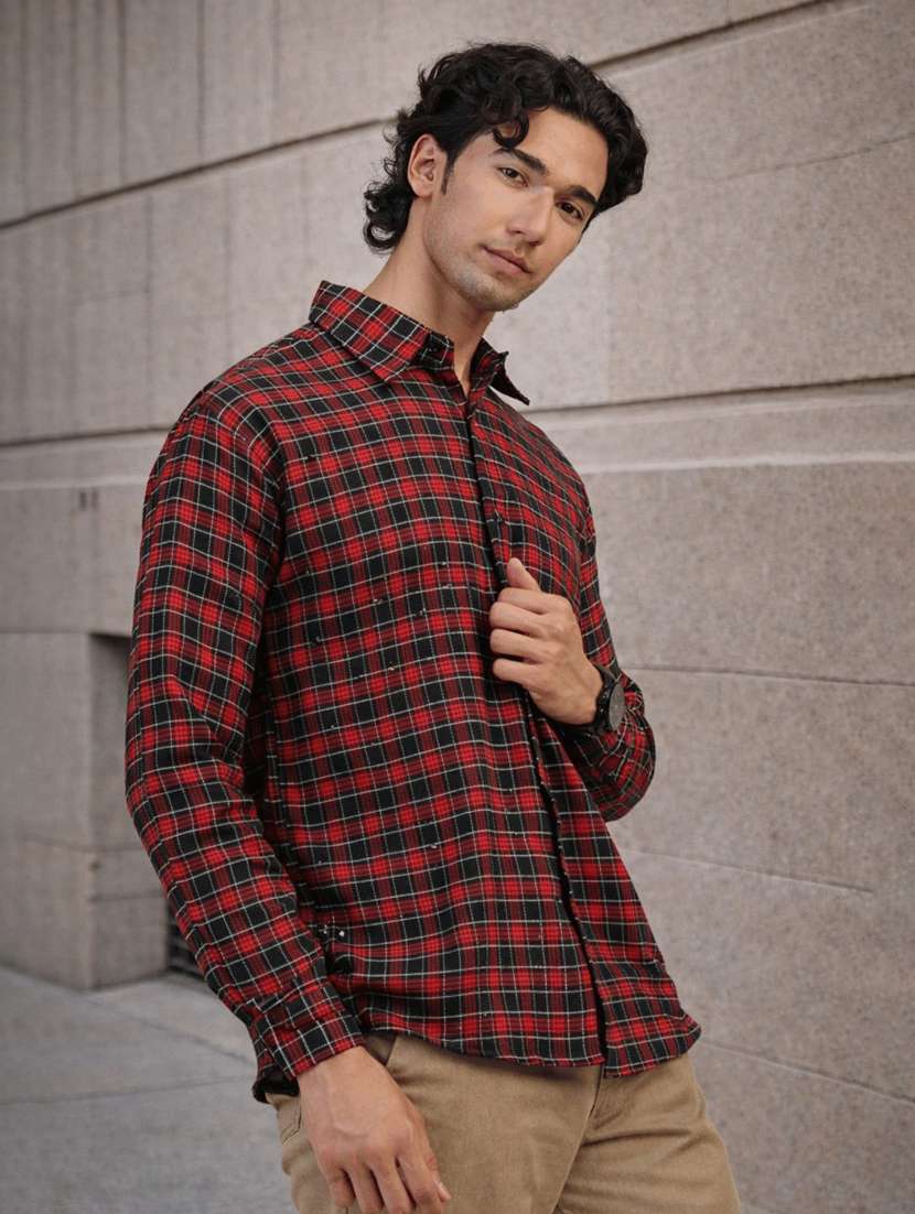 men printed long sleeves regular fit shirt