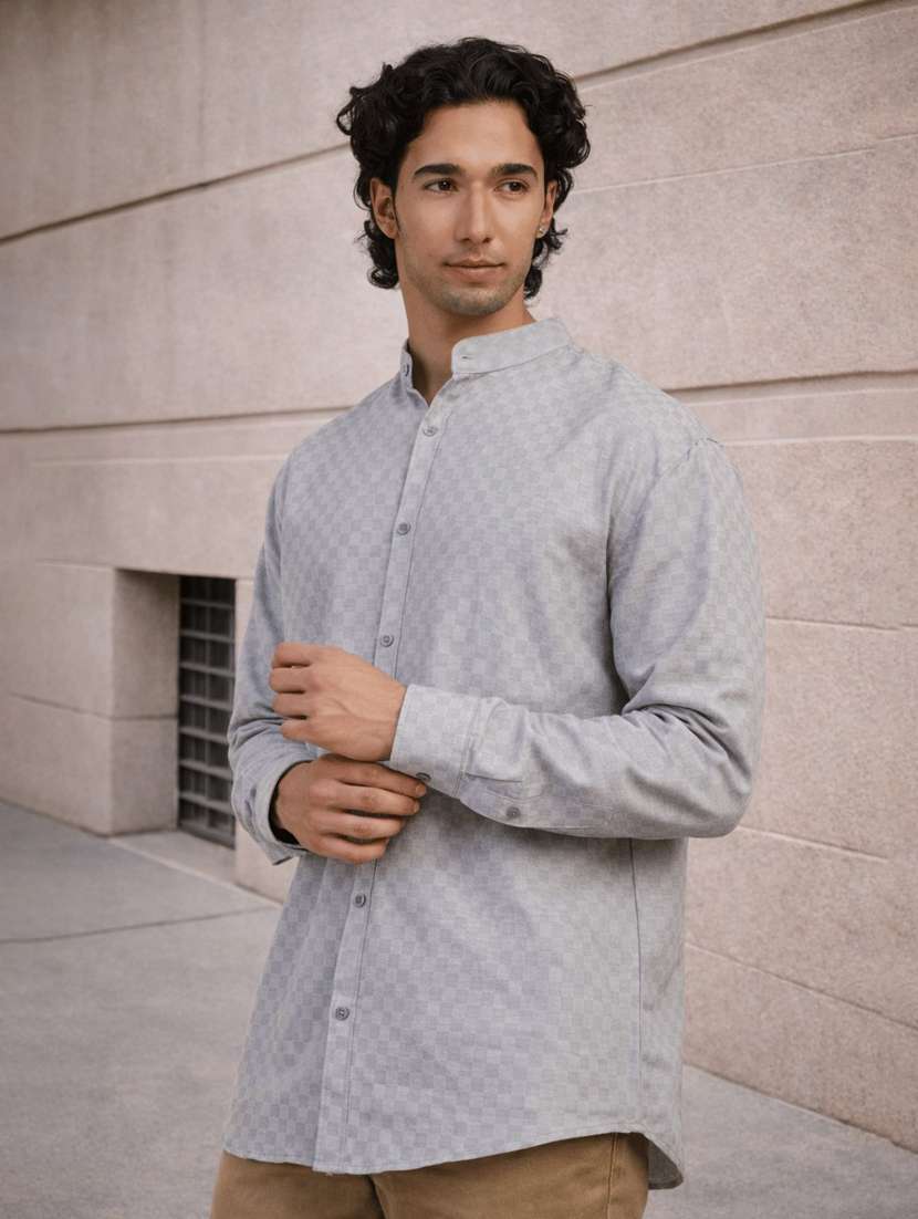 men self design long sleeves regular fit shirt