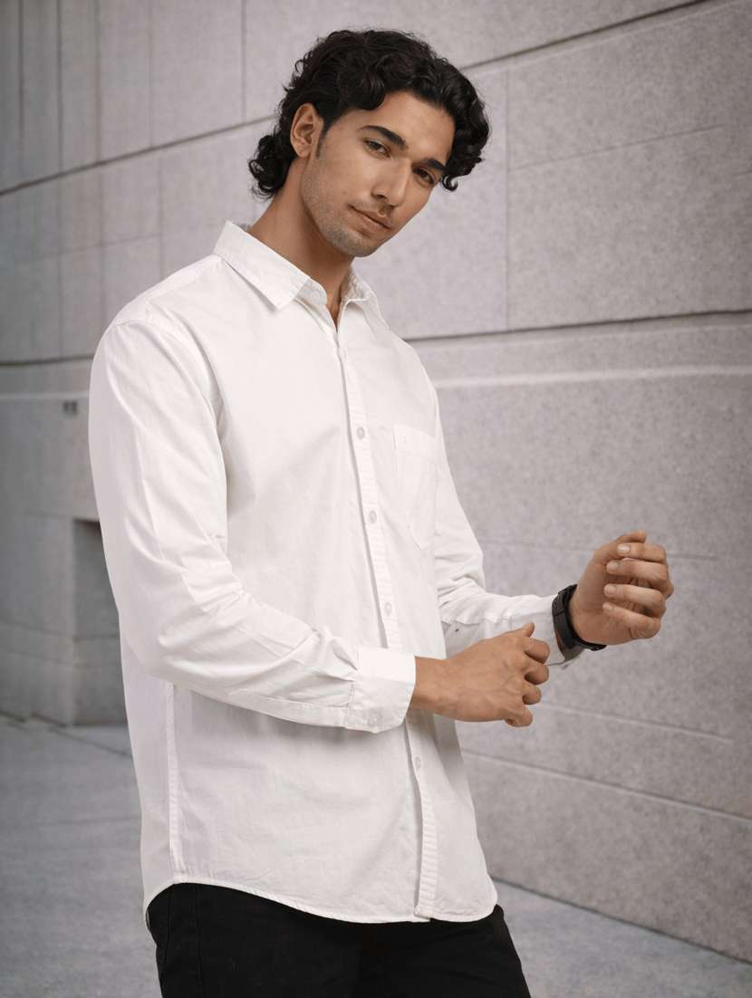 men solid long sleeves regular fit shirt