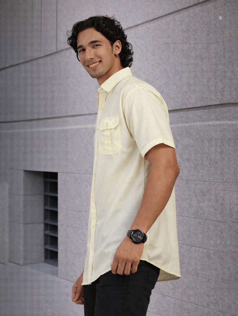 men solid short sleeves regular fit shirt