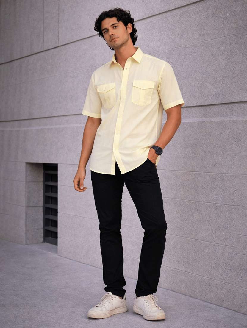 men solid short sleeves regular fit shirt - 22589279 -  Standard Image - 3