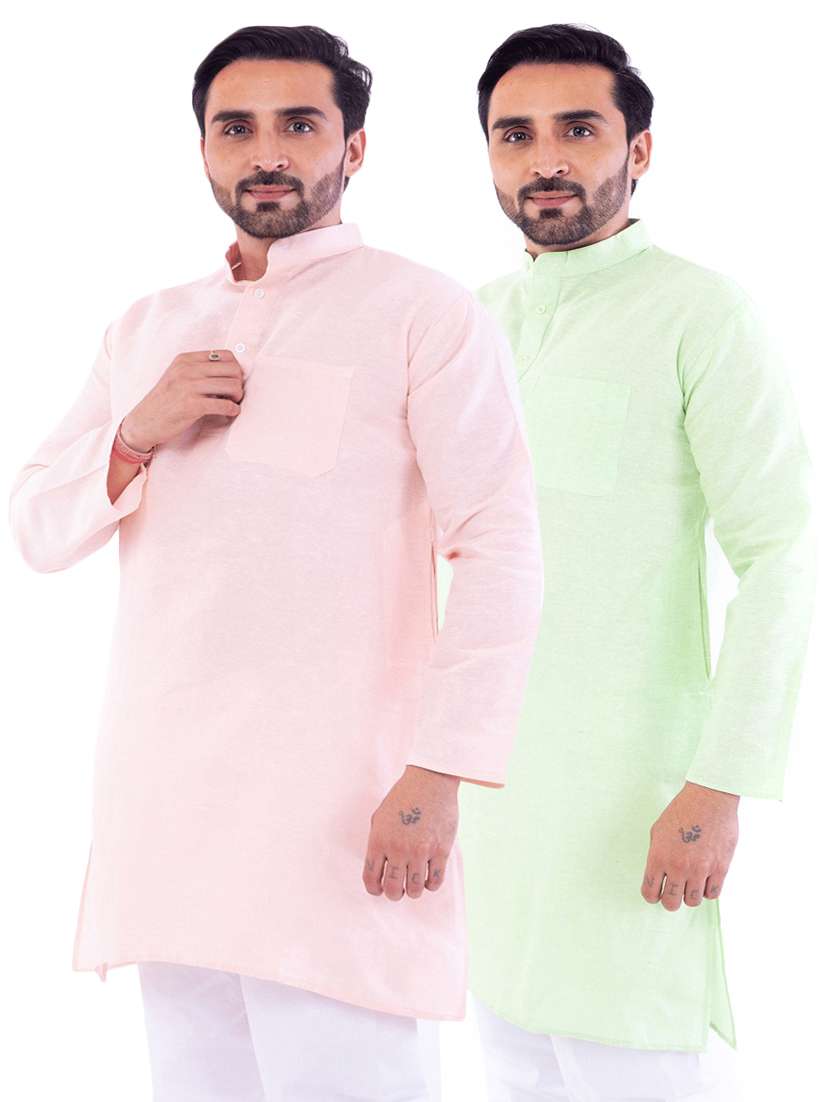 men pack of 2 solid mandarin neck kurta