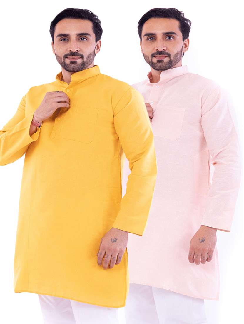 men pack of 2 solid mandarin neck kurta