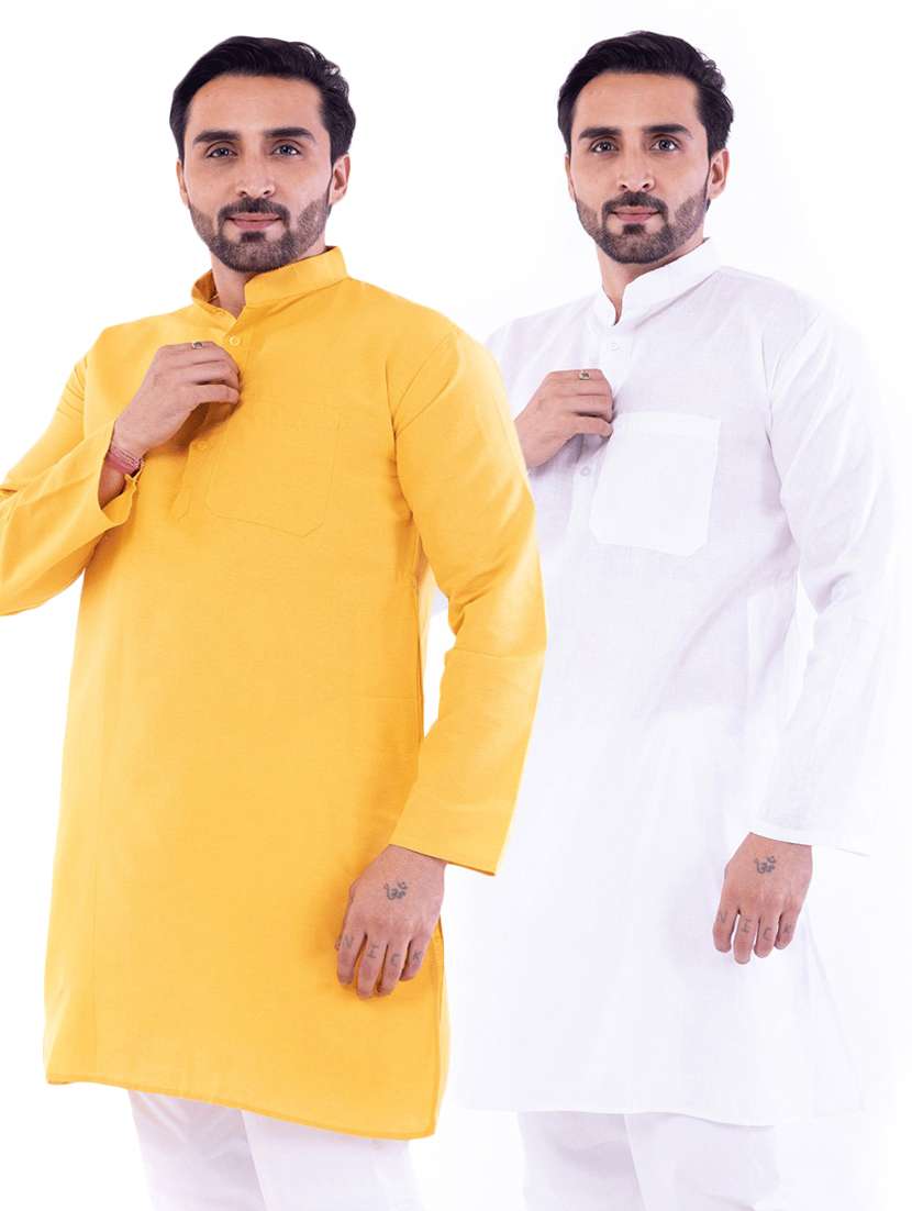 men pack of 2 solid mandarin neck kurta