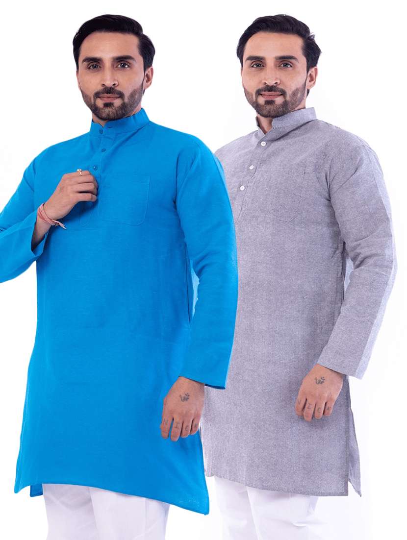 men pack of 2 solid mandarin neck kurta