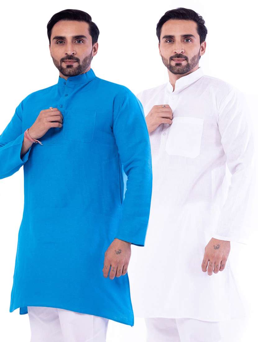 men pack of 2 solid mandarin neck kurta