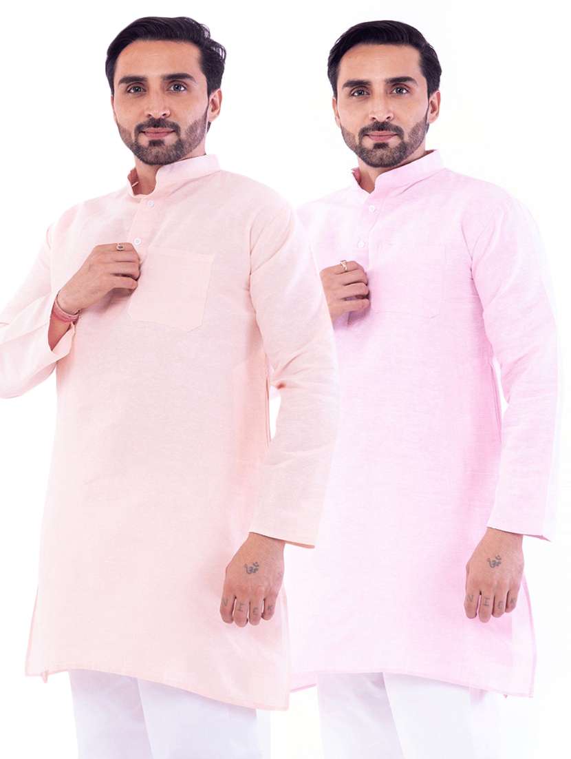 men pack of 2 solid mandarin neck kurta
