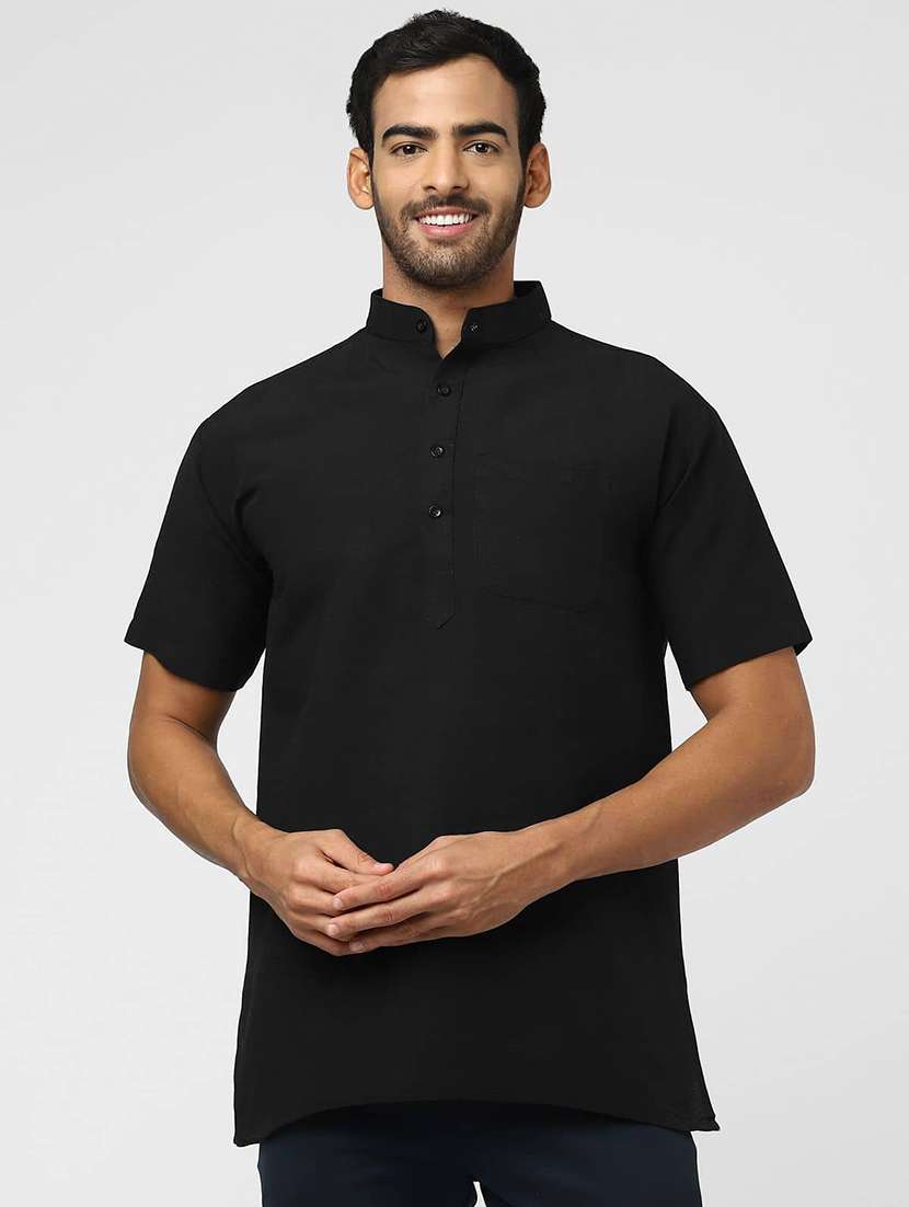 men solid mandarin neck short kurta