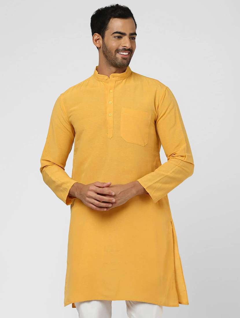 men solid mandarin neck long kurta