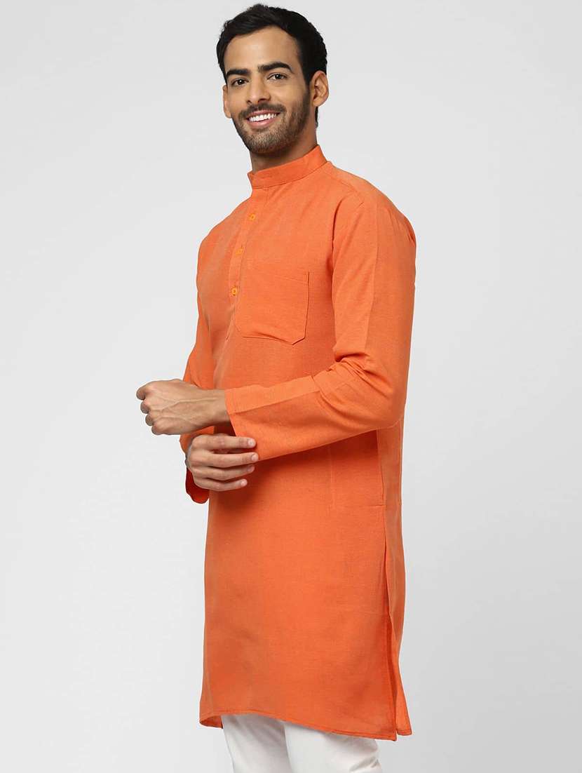 men solid mandarin neck long kurta
